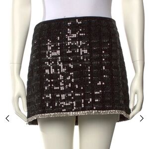 Alice & Olivia Black Sequin Mini Skirt with Silver Accents